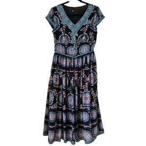 Unbranded Dress M/L Crocheted Inset V Neck Lined SS Midi Fairy Whimsy Boho